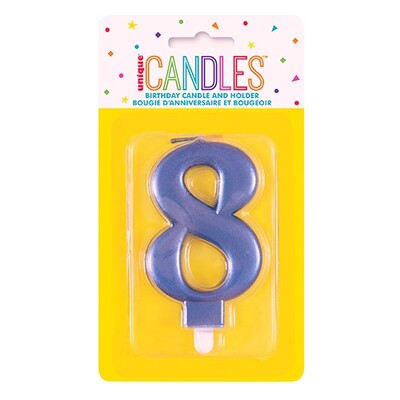 Metallic Blue Numeral Number #8 Cake Candle Pk 1