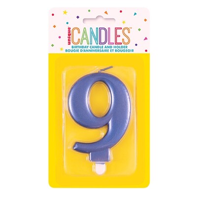 Metallic Blue Numeral Number #9 Cake Candle Pk 1