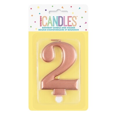 Metallic Rose Gold Numeral Number #2 Cake Candle Pk 1