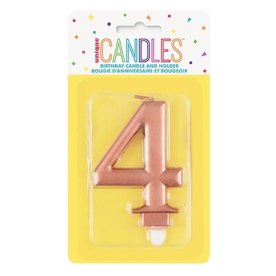 Metallic Rose Gold Numeral Number #4 Cake Candle Pk 1
