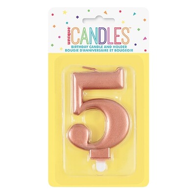 Metallic Rose Gold Numeral Number #5 Cake Candle Pk 1