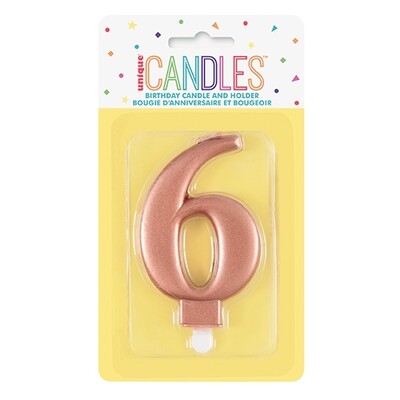 Metallic Rose Gold Numeral Number #6 Cake Candle Pk 1