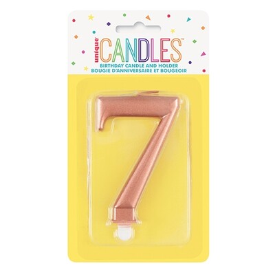 Metallic Rose Gold Numeral Number #7 Cake Candle Pk 1