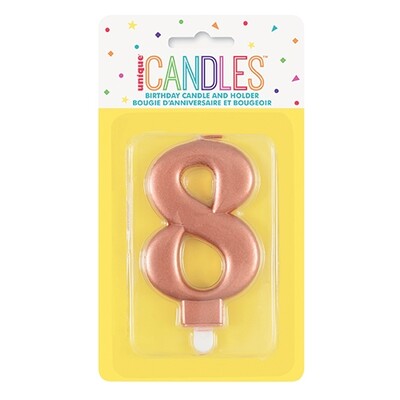 Metallic Rose Gold Numeral Number #8 Cake Candle Pk 1
