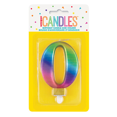 Metallic Rainbow Numeral Number #0 Cake Candle Pk 1