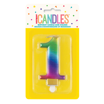 Metallic Rainbow Numeral Number #1 Cake Candle Pk 1