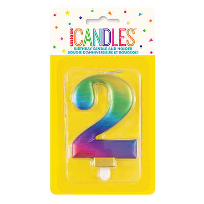 Metallic Rainbow Numeral Number #2 Cake Candle Pk 1