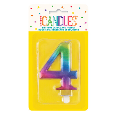Metallic Rainbow Numeral Number #4 Cake Candle Pk 1
