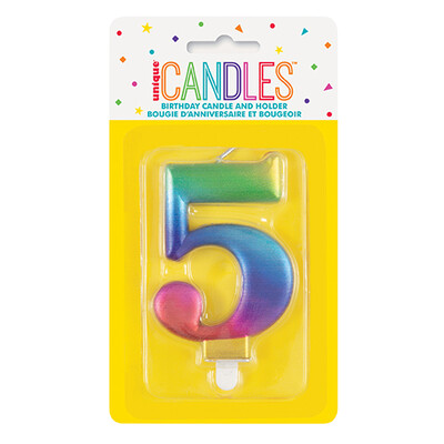Metallic Rainbow Numeral Number #5 Cake Candle Pk 1