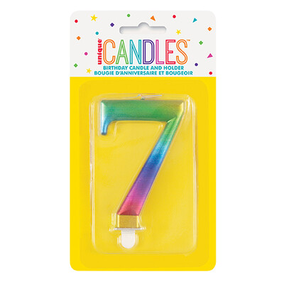 Metallic Rainbow Numeral Number #7 Cake Candle Pk 1