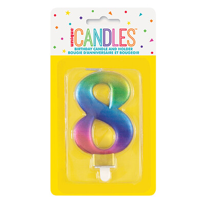 Metallic Rainbow Numeral Number #8 Cake Candle Pk 1