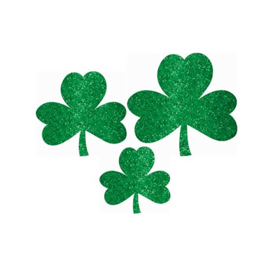 St Patrick's Day Green Glitter Shamrock Cutouts (Pk 10)