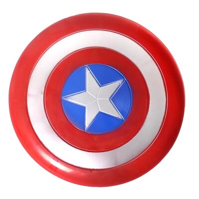 Round Plastic Superhero Shield Red Blue Silver