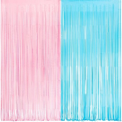 Gender Reveal Tinsel Foil Curtain Pink & Blue 1m x 2m | Baby Shower Decoration