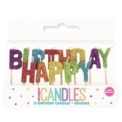Happy Birthday Rainbow Glitter Candles Pk 1