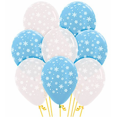 Crystal & Satin Snowflake Clear & Blue Mix Latex Balloons 30cm (Pk 10)