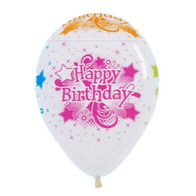 Clear Happy Birthday Neon Print 12in. Latex Balloons Pk 12
