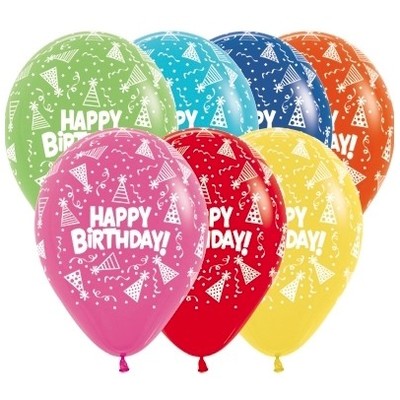 Happy Birthday Hats Assorted Colour 12in. Latex Balloons Pk 12
