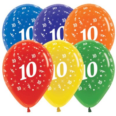 Crystal Assorted Colour Number 10 AOP Latex Balloons 30cm (Pk 10)