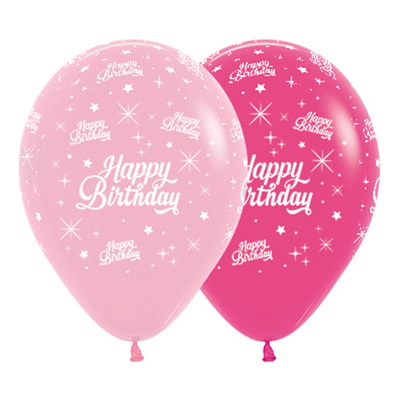 Pink Happy Birthday Stars 30cm Latex Balloons (Pk 6)