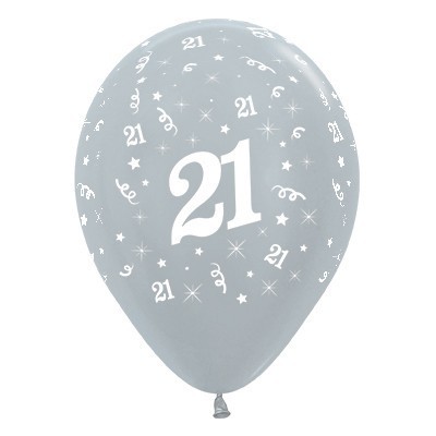 Metallic Silver 21 12in. Latex Balloons Pk 6