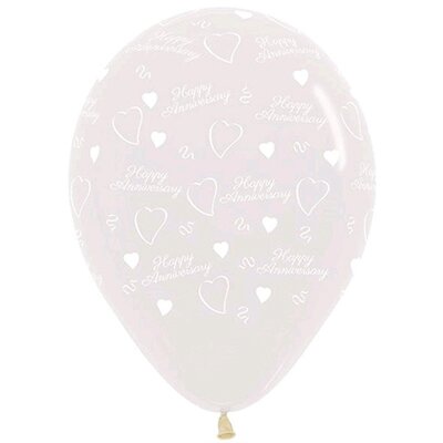 Happy Anniversary Clear with Hearts 30cm Latex Balloons (Pk 6)