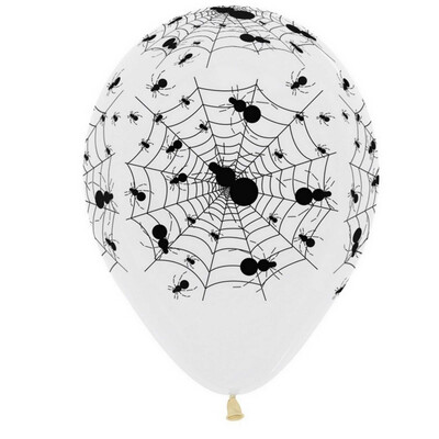 Halloween Crystal Clear Spider Web Print 30cm Latex Balloons Pk 12