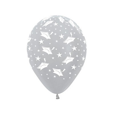 Silver Graduation Hats 12in. Latex Balloons Pk 12