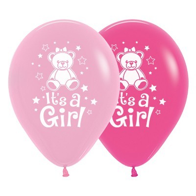 It's a Girl Pinks Teddy 12in. Latex Balloons Pk 6