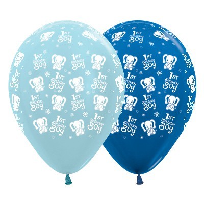 1st Birthday Boy Elephants / Blues 12in. Latex Balloons Pk 6