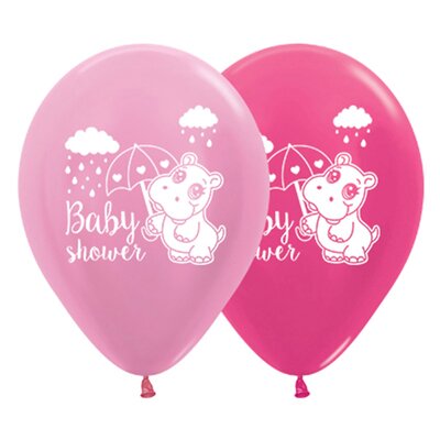 Metallic Pink Hippo Baby Shower Latex Balloons 30cm (Pk 6)