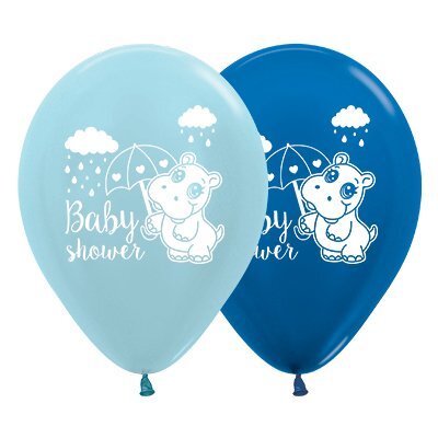 Metallic Blue Hippo Baby Shower Latex Balloons 30cm (Pk 6)