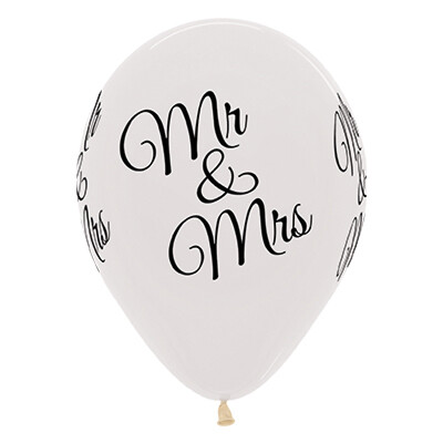 Mr & Mrs Crystal Clear 30cm Latex Balloons Pk 6 
