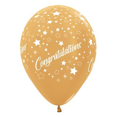 Metallic Gold Congratulations 12in. Latex Balloons Pk 6