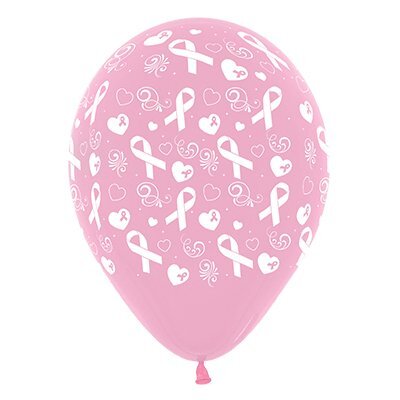 Pink Ribbon AOP 30cm Latex Balloons (Pk 6)