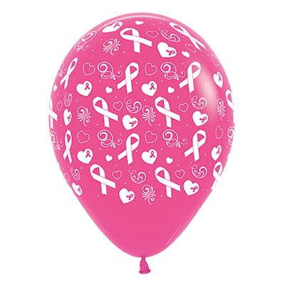Fashion Fuchsia Pink Ribbon AOP 30cm Latex Balloons Pk 6