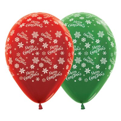 Metallic Red/Green Merry Christmas Latex Balloons 30cm (Pk 10)