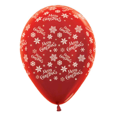 Metallic Red Merry Christmas Latex Balloons 30cm (Pk 6)