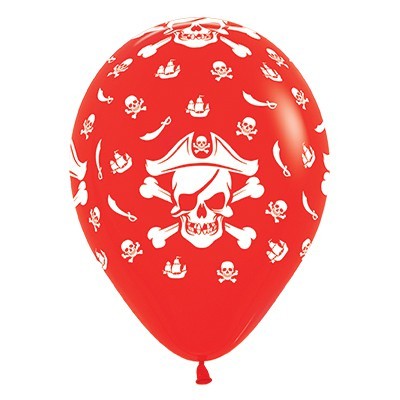 Red Pirate Themed 12in. Latex Balloons Pk 6