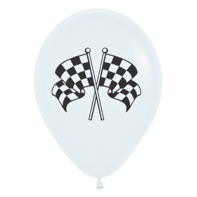 Fashion White Race Flags 30cm Latex Balloons (Pk 6)