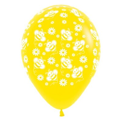 Yellow Bees & Flowers 30cm 12in Latex Balloons (Pk 6)