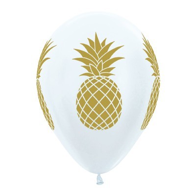 Tropical Gold Pineapple White 12in. Latex Balloons Pk 6