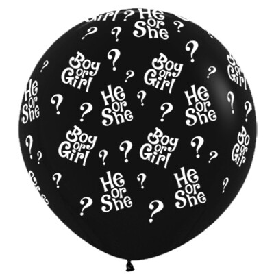 Gender Reveal Extra Large Black 36in/90cm Standard Latex Balloon Pk 1 - He or She, Boy or Girl Question Marks