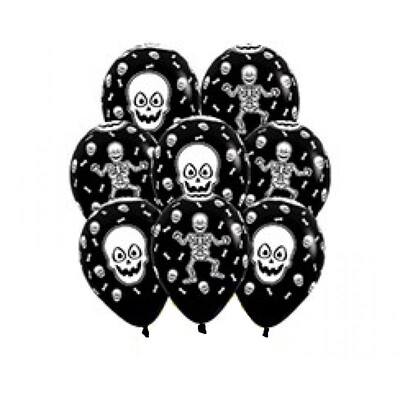 Halloween Black Skeleton Print 30cm Latex Balloons Pk 12