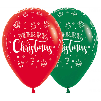Fashion Red/Green Merry Christmas Wreath Latex Balloons 30cm (Pk 12)