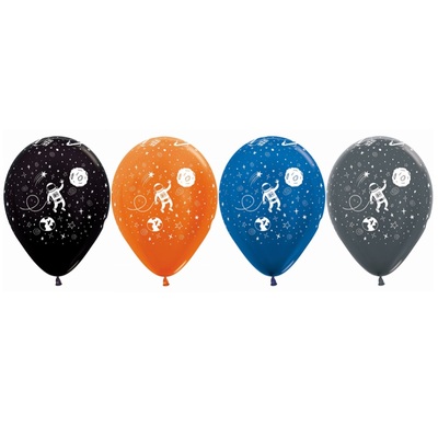 Metallic Outer Space Astronaut 30cm Latex Balloons (Pk 12)