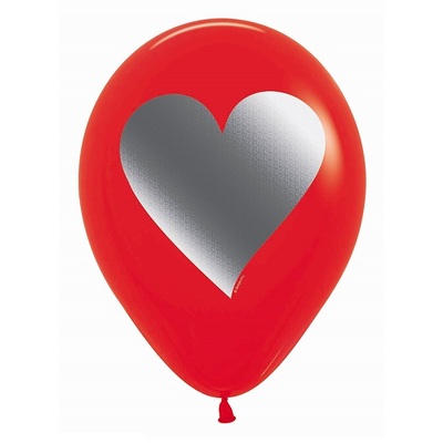 Fashion Red Silver Heart 30cm Latex Balloons (Pk 12)