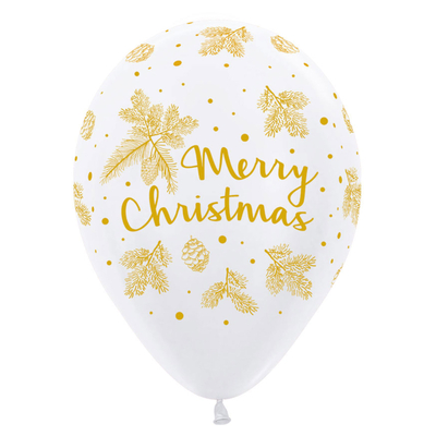Standard White & Gold Merry Christmas Latex Balloons 30cm (Pk 10)