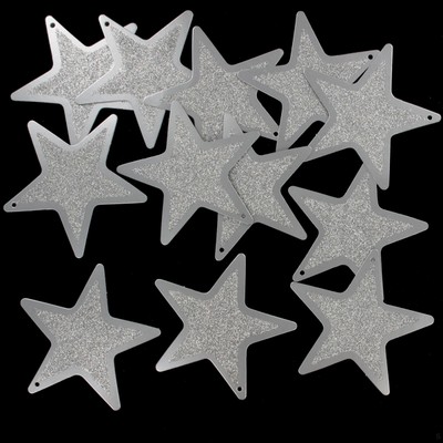 Silver Glitter Stars - 10cm (4in) Pk12 