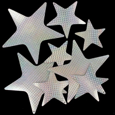 Party Decoration - Silver Laser Stars (Assorted Sizes) Pk9 